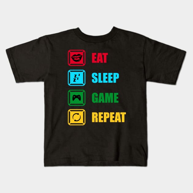 Eat Sleep Game Repeat Kids T-Shirt by machmigo
